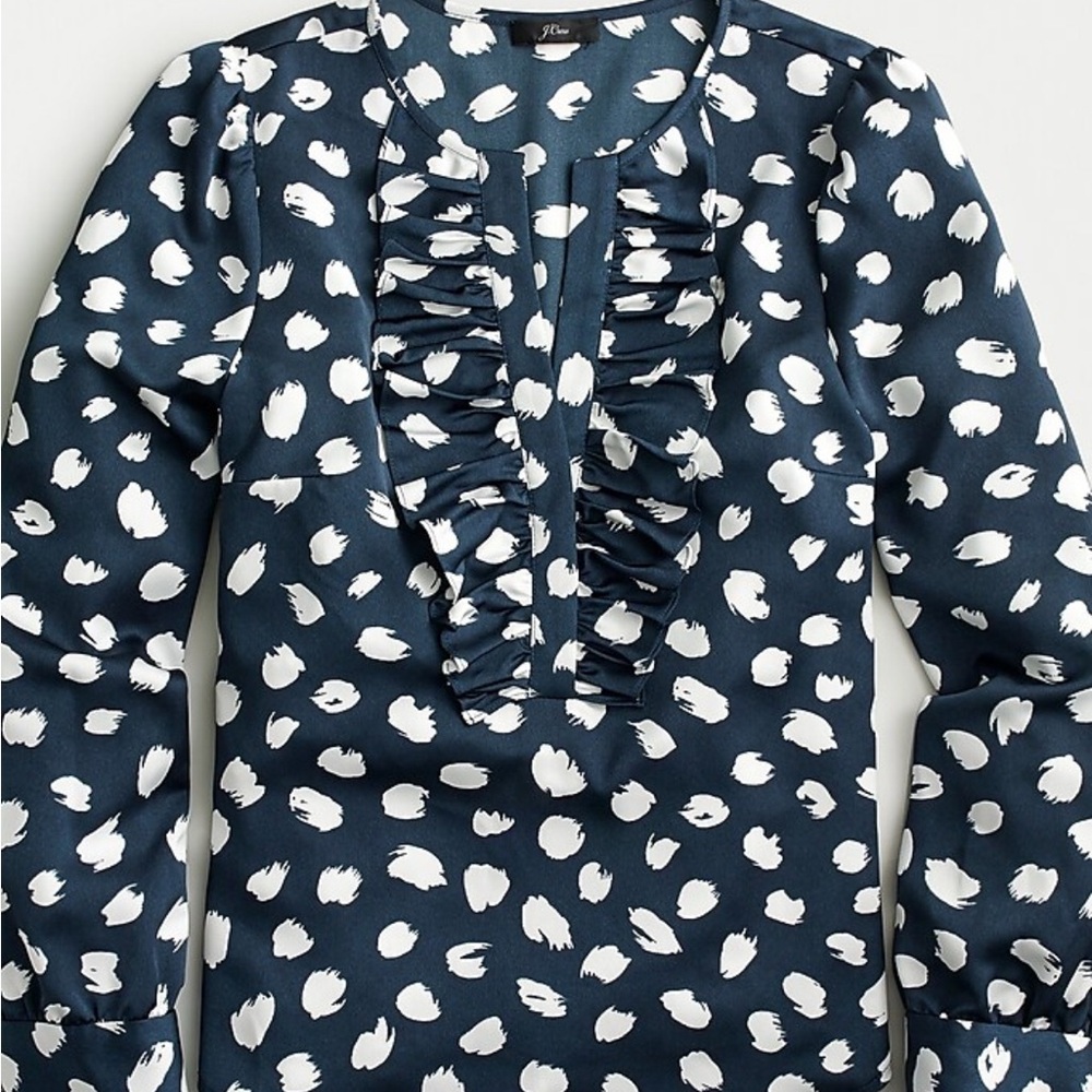 J. Crew Navy and White Ruffle Blouse Top